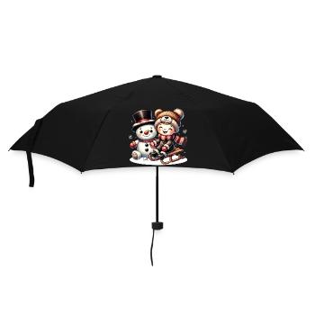 Snowman and laughing child – pure winter joy - Umbrella (small) - black - Front