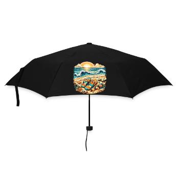 Sunset on the beach illustration - Umbrella (small) - black - Front