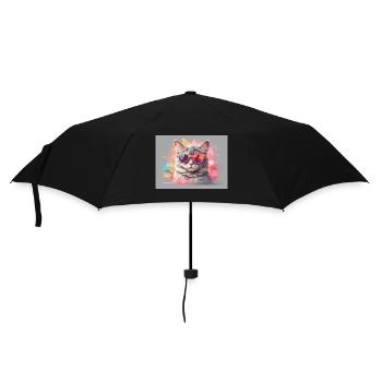 Bunte Katze - Regenschirm (klein) - Schwarz - Vorne