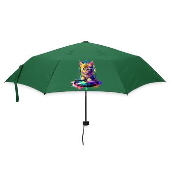 Kätzchen DJ - Regenbogen 2 - Regenschirm (klein) - Flaschengrün - Vorne