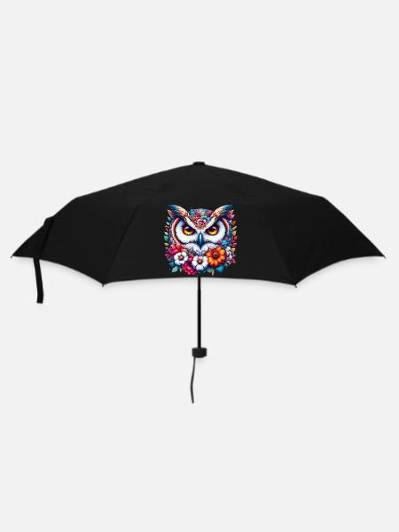 Eule mit Blumen geschmückt - Regenschirm (klein) - Schwarz