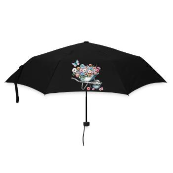 Schubkarre gefüllt mit pastellfarbenen Blumen - Regenschirm (klein) - Schwarz - Vorne