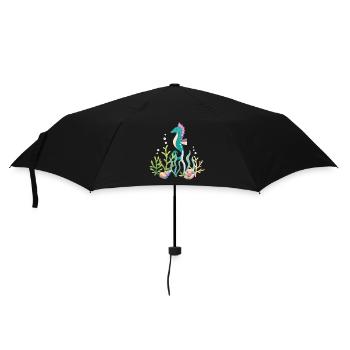 Meeresaquarium Seepferdchen Design - Regenschirm (klein) - Schwarz - Vorne