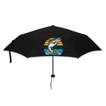 Lachs Angeln Fischen Angler Retro Vintage Natur - Regenschirm (klein) - Schwarz - Vorne
