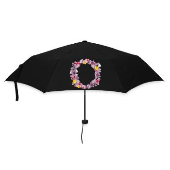 Couronne d’eucalyptus rose poussiéreux avec de délicates fleurs printanières. - Parapluie standard - noir - Devant