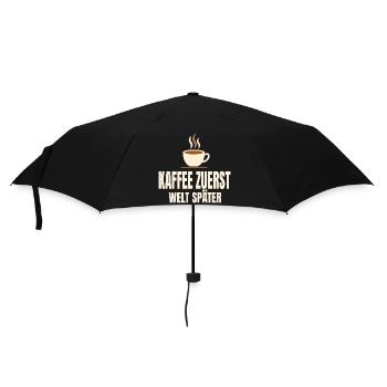 Kaffee zuerst Welt später - Regenschirm (klein) - Schwarz - Vorne