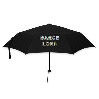 Barcelona Typography with Cityscape Photo - Umbrella (small) - black - Front