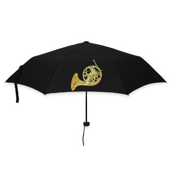 French Horn, Jagdhorn, Horn (Goldgelb) - Regenschirm (klein) - Schwarz - Vorne