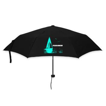 Feierabend Segelboot und 2 Möwen - Regenschirm (klein) - Schwarz - Vorne