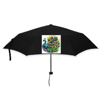 Pfau - Regenschirm (klein) - Schwarz - Vorne