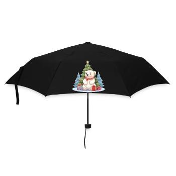 Weihnachten Eisbär mit Weihnachtsbaum - Regenschirm (klein) - Schwarz - Vorne