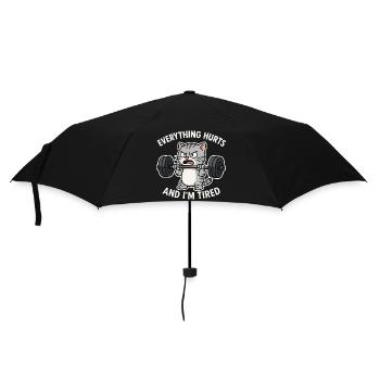 Angry Cat Lifting Barbell Illustration - Umbrella (small) - black - Front
