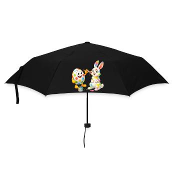 Lustiges Osterei bemalt fröhlichen Osterhasen - Regenschirm (klein) - Schwarz - Vorne