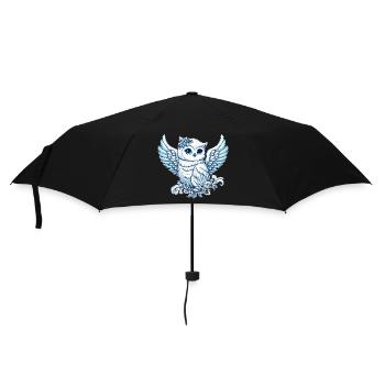 Cute snowy owl with blue eyes and angel - Umbrella (small) - black - Front