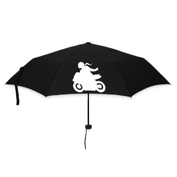 Motorradgruß Motorradfahrerin DLZG Motorrad Frau - Regenschirm (klein) - Schwarz - Vorne