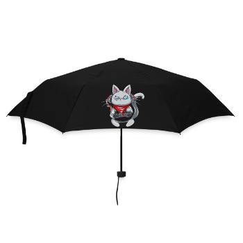Cat with headphones - playing cat - gamer cat - Umbrella (small) - black - Front