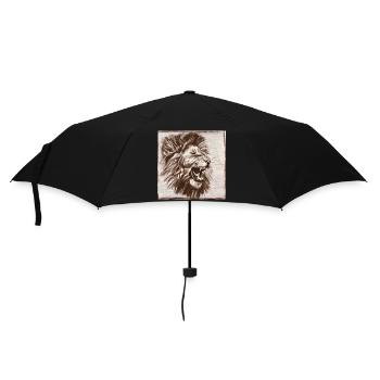 Löwenkopf Profil – majestätische Löwenzeichnung - Regenschirm (klein) - Schwarz - Vorne