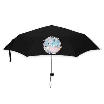 Flamingo mit Baby und Baby Utensilien in Blau - Regenschirm (klein) - Schwarz - Vorne