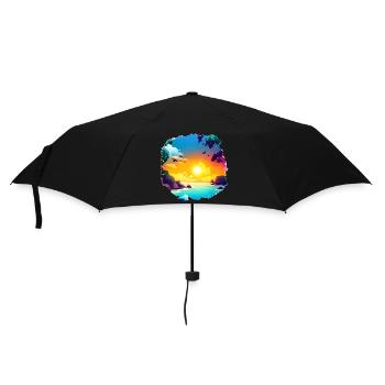Aquarelle de plage de coucher de soleil d’été - Parapluie standard - noir - Devant