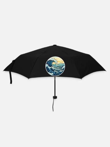 Japanische Welle – Vintage Hokusai Meer Stil - Regenschirm (klein) - Schwarz