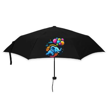Fliegender Elefant mit bunten Ballons - Regenschirm (klein) - Schwarz - Vorne
