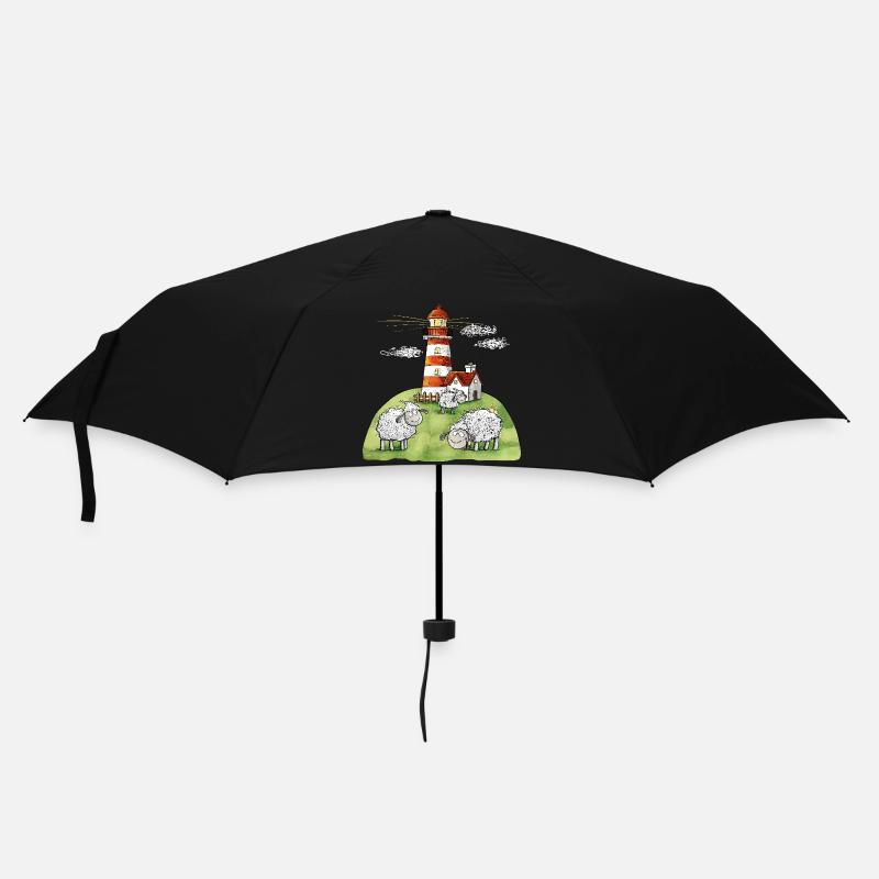 Leuchtturm und Schafe I Nordsee Ostsee Küste - Regenschirm (klein) - Schwarz
