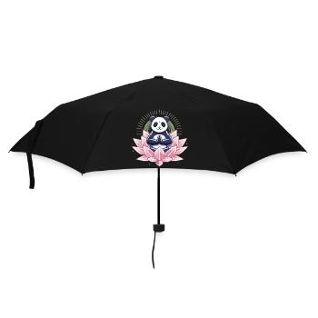 Meditierender Panda auf Lotusblüte - Regenschirm (klein) - Schwarz - Vorne