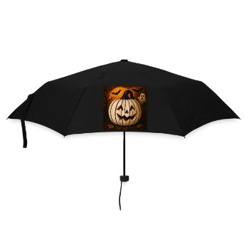 Halloween Kürbis gruselig Geschenk - Regenschirm (klein) - Schwarz - Vorne