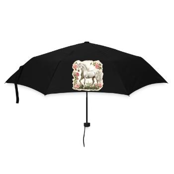 Pferd Vintage Blumen - Regenschirm (klein) - Schwarz - Vorne