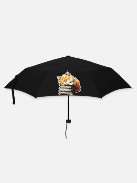 Cute Cat Sleeping on Book Pile - Umbrella (small) - black