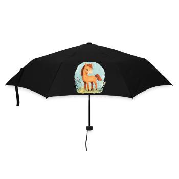 Pferd auf Wiese - Regenschirm (klein) - Schwarz - Vorne