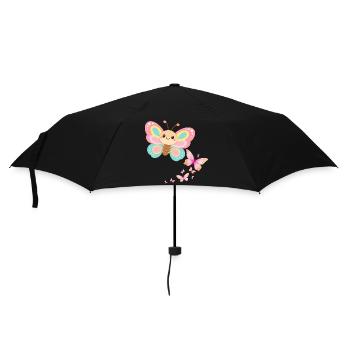 Pastellschmetterling Motiv - Regenschirm (klein) - Schwarz - Vorne