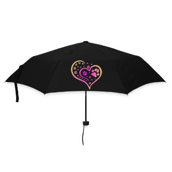 Buntes Herz mit Pfoten und Sternen - Regenschirm (klein) - Schwarz - Vorne
