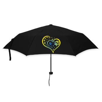 Buntes Herz mit Pfoten und Sternen - Regenschirm (klein) - Schwarz - Vorne