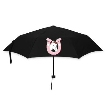 Für Pferdefreunde - Süßes Pferd mit rosa Hufeisen - Regenschirm (klein) - Schwarz - Vorne