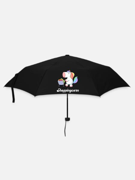Einhorn Unicorn Einkaufen Einkaufswagen Comic süß - Regenschirm (klein) - Schwarz