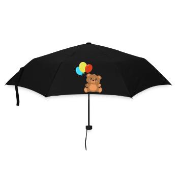 Teddybär mit Luftballons - Regenschirm (klein) - Schwarz - Vorne