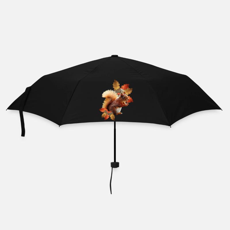 Eichhörnchen motiv mit Eichenblättern, Herbst frau - Regenschirm (klein) - Schwarz