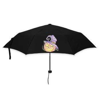 Watercolor pumpkin with witch hat - Umbrella (small) - black - Front