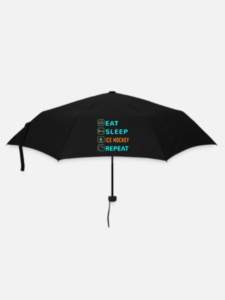 Essen. Schlafen. Eishockey. Wiederholen Design - Regenschirm (klein) - Schwarz