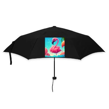 Flamingo Cartoon - Regenschirm (klein) - Schwarz - Vorne