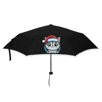 Hübsches digitales Adventskatzen-Kunstwerk für alle Kätzchen - Regenschirm (klein) - Schwarz - Vorne