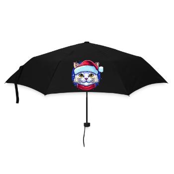 Entzückende Winterkätzchenzeichnung für alle Katzenfans - Regenschirm (klein) - Schwarz - Vorne