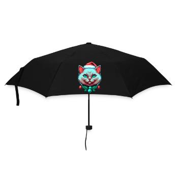 Charmant chaton portant un chapeau de Père Noël - Parapluie standard - noir - Devant
