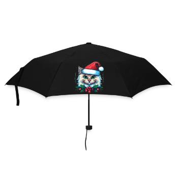 Adorable cat wearing Santa hat - Umbrella (small) - black - Front