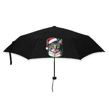 Joli chat portant un chapeau de Noël - Parapluie standard - noir - Devant
