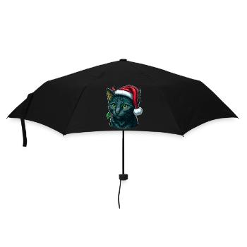 Charmant chat portant un chapeau de Père Noël - Parapluie standard - noir - Devant