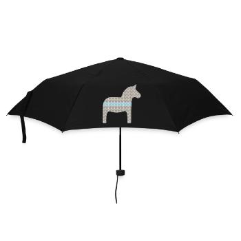 Dala cheval tricot motif Noël scandinave - Parapluie standard - noir - Devant