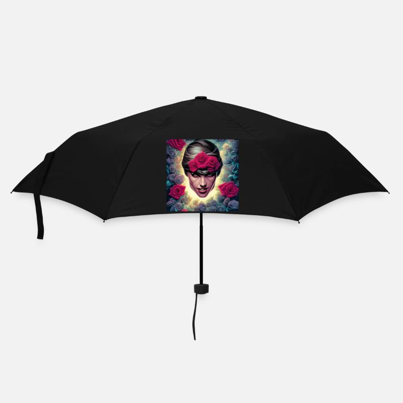 Frauenkopf mit Rosen - Regenschirm (klein) - Schwarz