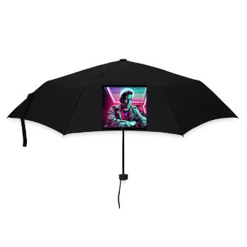 Ein Mann aus der Zukunft mit Kopfhörern - Regenschirm (klein) - Schwarz - Vorne